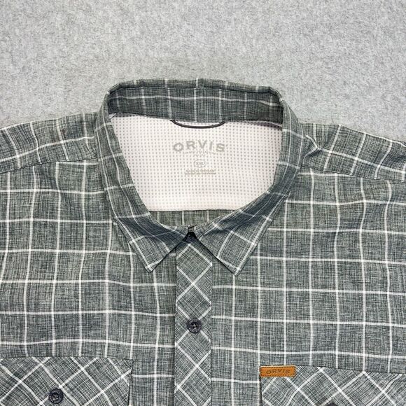 Orvis Button-Down Shirt Men’s 2XL Gray White Windowpane Plaid Short Sleeve - Picture 4 of 11
